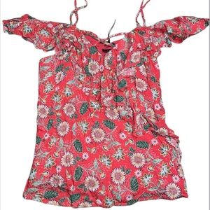 Miss Me Ruffle Sleeveless Off Shoulder Floral Red Top
